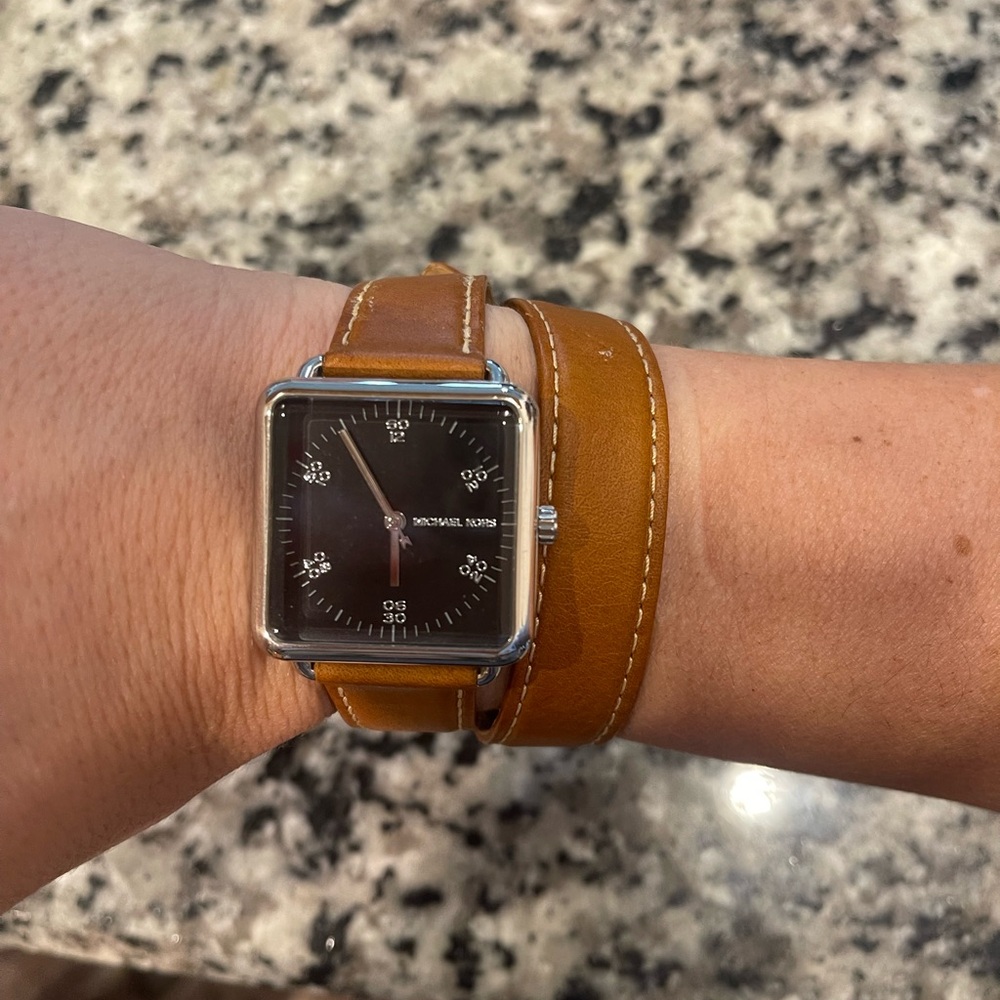 Michael Kors Tan Leather Square Watch